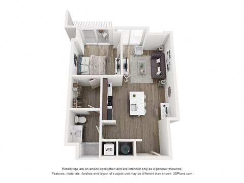Floor plan for 1 bed, 1 bath, 724 sqft